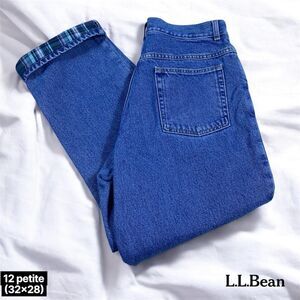 L.L. Bean Flannel Lined Jeans Womens 12P Blue Denim Original Fit 32x28 Straight